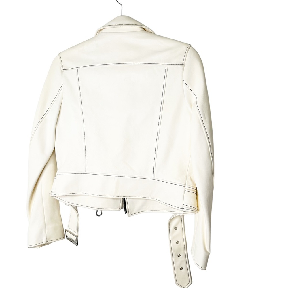 Sandro Edwin White Sheep Leather Cropped Motorcycle Jacket A1A Moto Size Small/6 - Picture 9 of 15